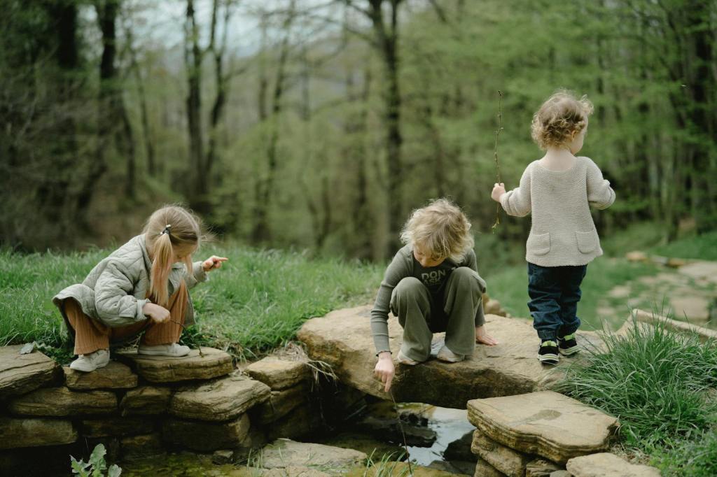 Children playing in a pond
